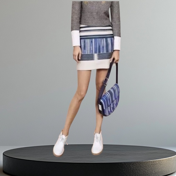 Tory Burch Plaited Stripe Engineered Skirt - Picture 1 of 12